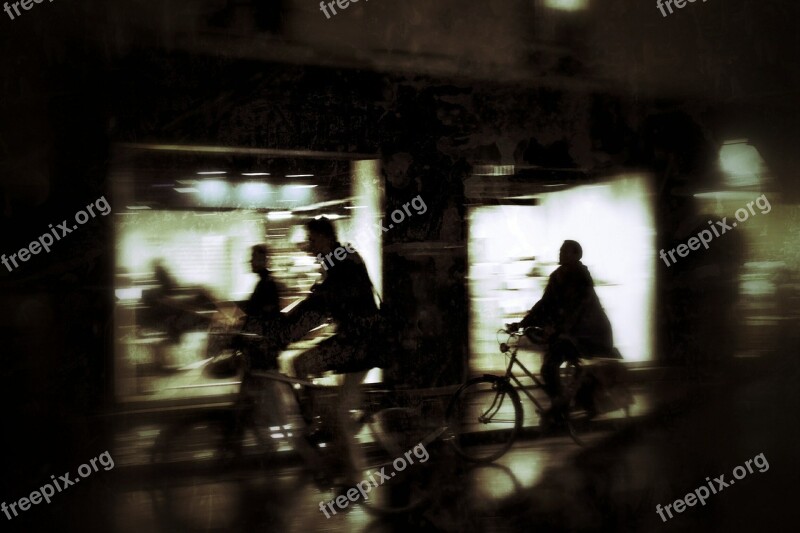 City Night Silhouettes Bike Movement