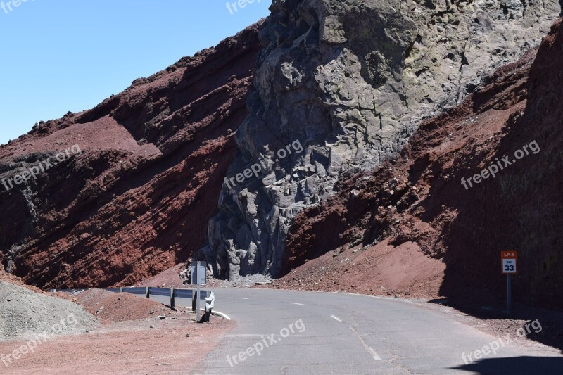 Rock Mountain Road Cliff Mountains La Palma