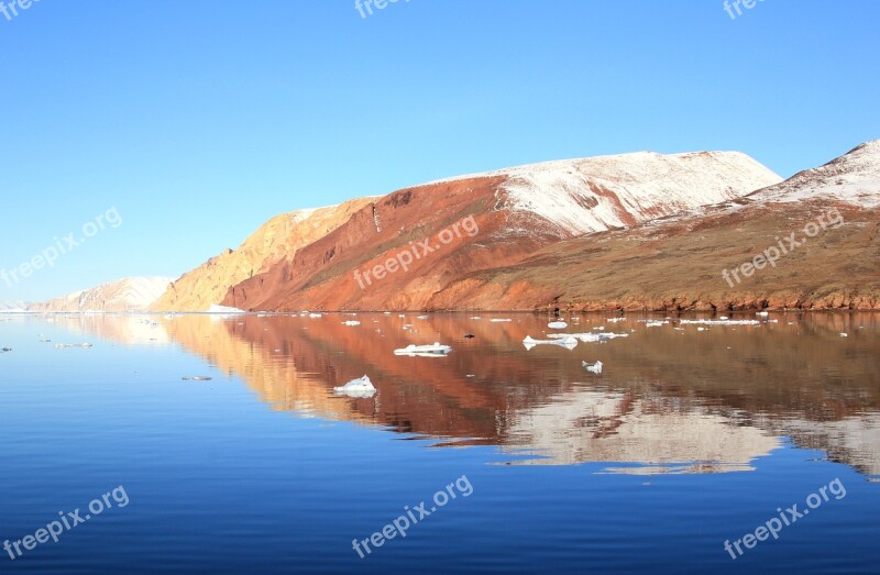 Greenland Sea Mountain Ice Evening Sun