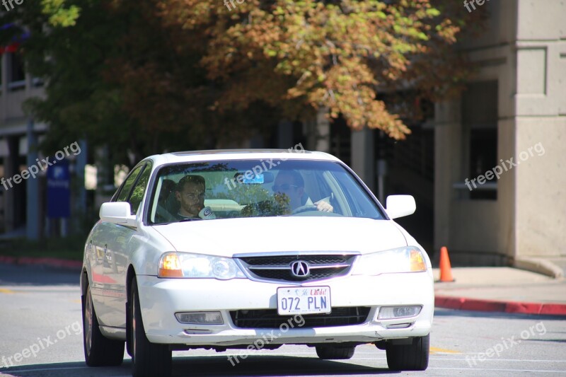 Sedan Car White Driving Traffic