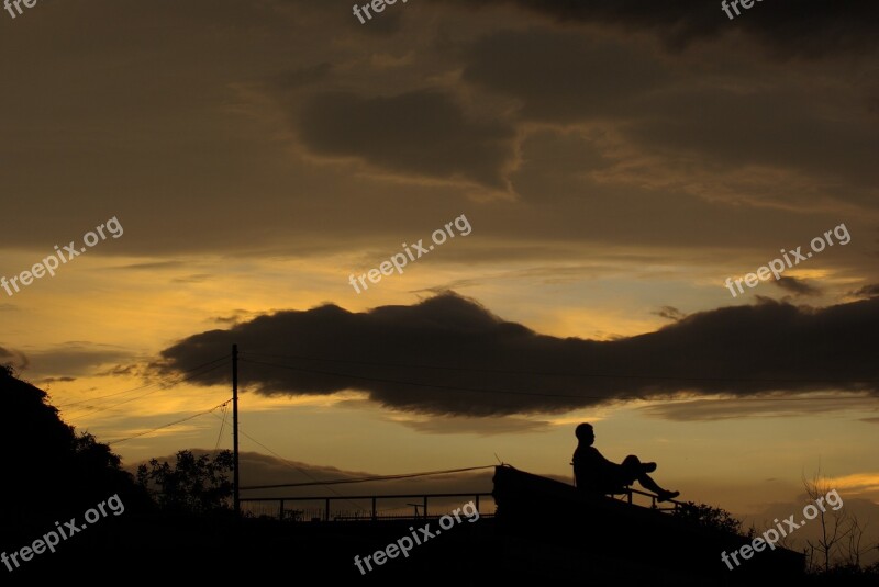 Glow Man Sky Sunset Silhouette