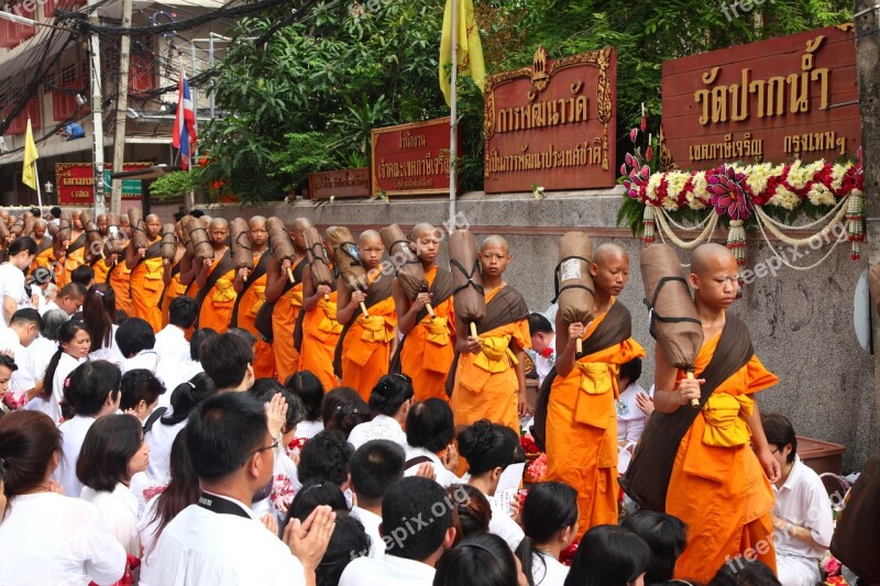 Buddhists Monks Walk Robes Orange