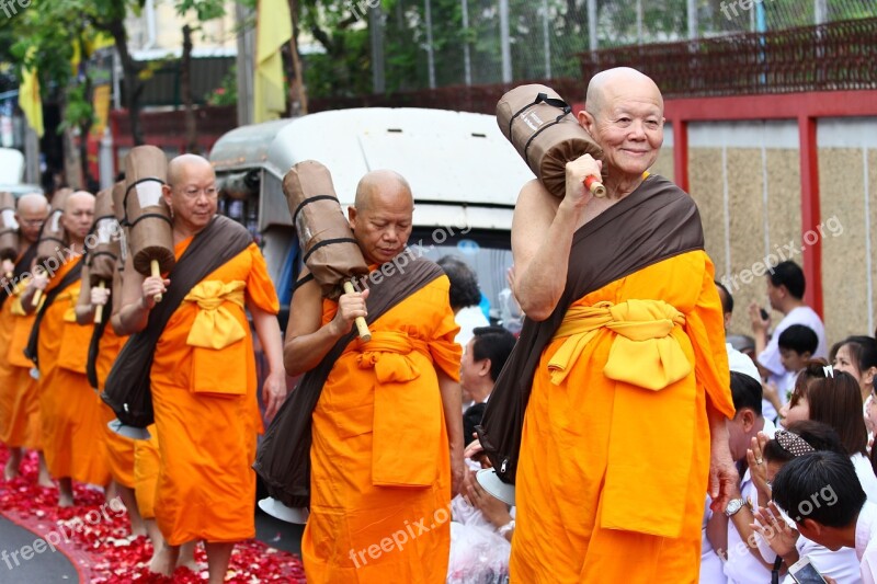 Buddhists Monks Walk Robes Orange