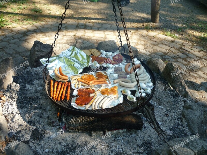 Barbecue Meat Barbecue Area Campfire Delicious