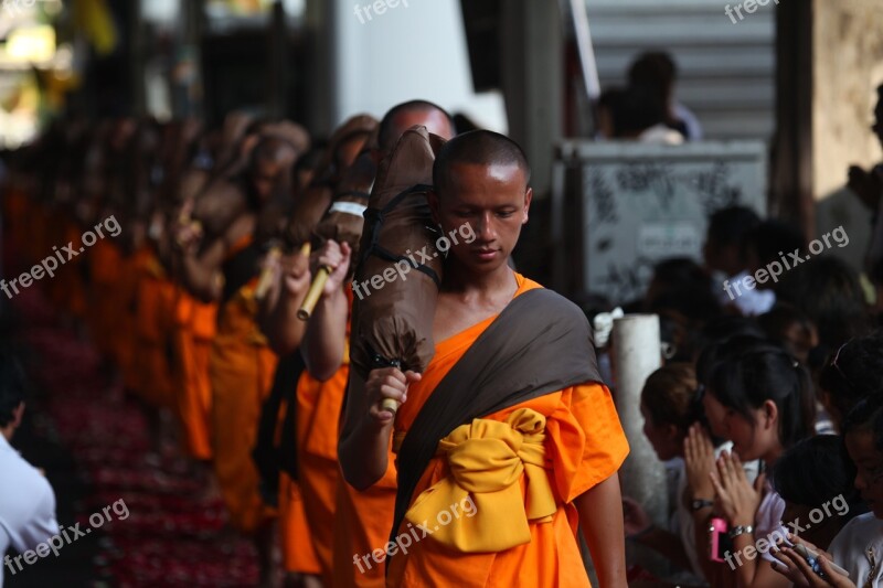 Monks Buddhists Walk Tradition Ceremony