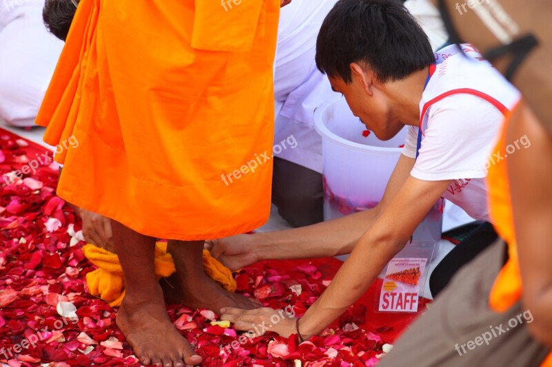 Buddhists Monks Walk Tradition Ceremony