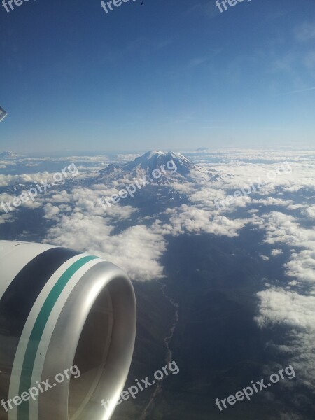 Jet Engine Mount St Helens Oregon Cloudy Sky Flight