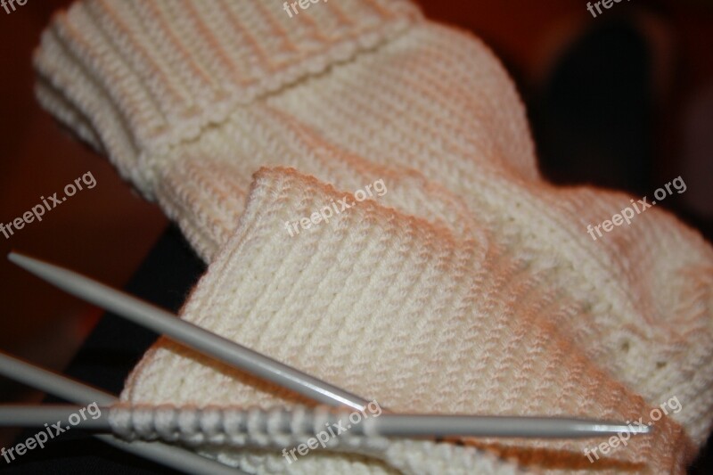 Stocking Knit Wool White Knitting Needles