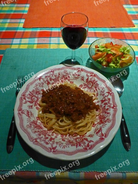 Eat Spaghetti Salad Red Wine Free Photos