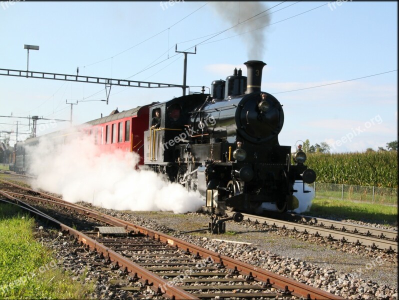 Steam Locomotive Railway Train Railway Station Water Vapor