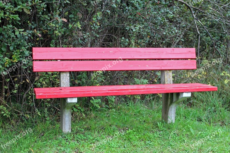 Bench Bank Red Seat Nature