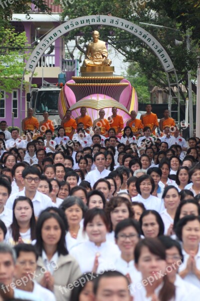 Buddhists People March Monks Orange