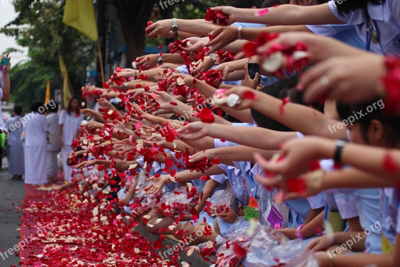 Buddhists Rose Petals Ceremony People Peace