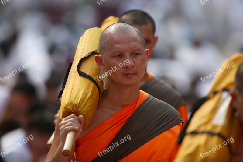 Buddhists Monks Orange Robes Ceremony