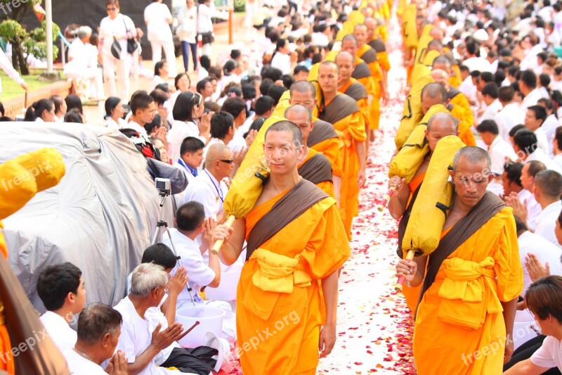 Buddhists Monks Orange Robes Ceremony