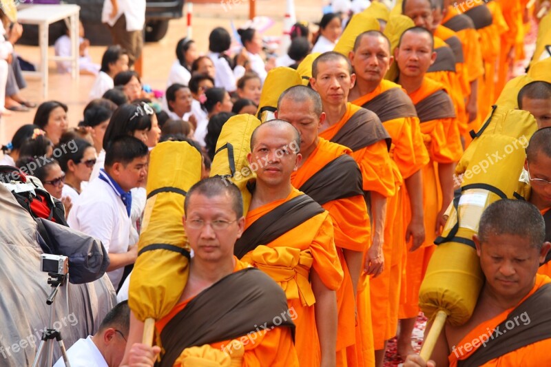 Buddhists Monks Orange Robes Ceremony