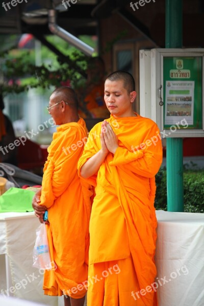 Buddhists Monks Orange Robes Ceremony