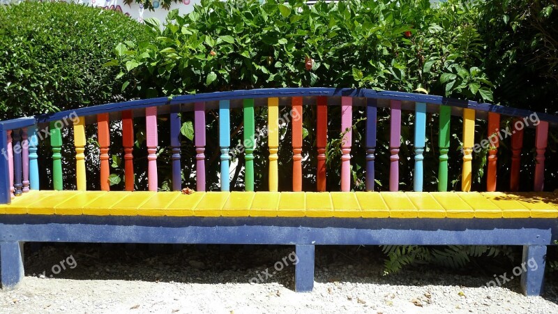 Bench Colourful Multicolour Outdoors Whimsy