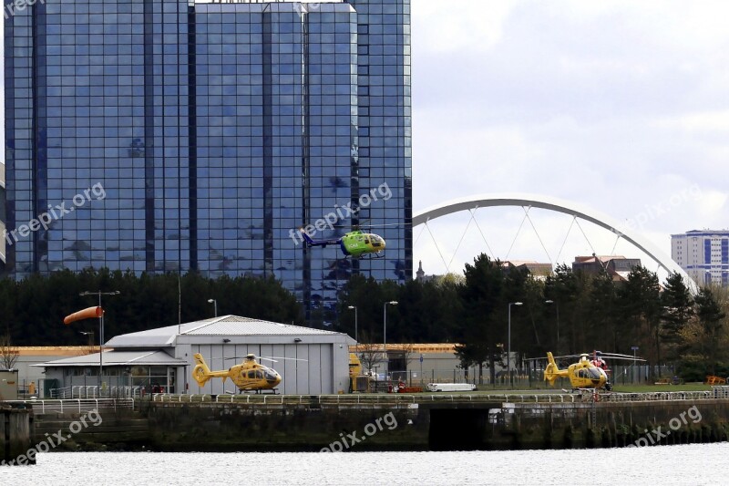 Building Glass Reflections Helicopters River