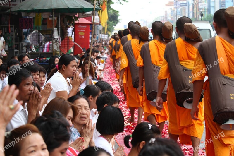 Buddhists Walk Monks Tradition Ceremony