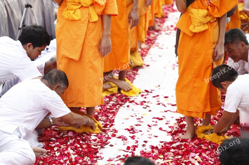 Buddhists Monks Walk Tradition Ceremony