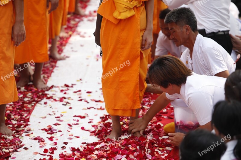 Buddhists Monks Walk Tradition Ceremony