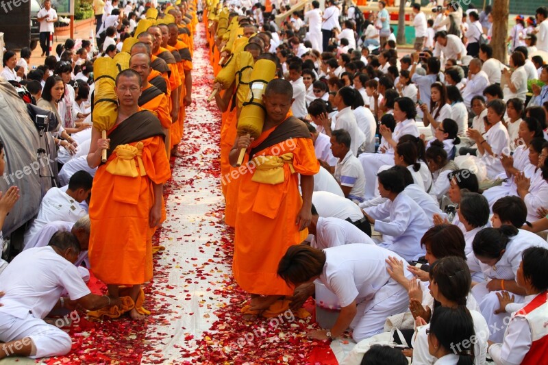 Buddhists Monks Walk Tradition Ceremony