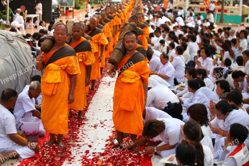 Buddhists Monks Walk Tradition Ceremony