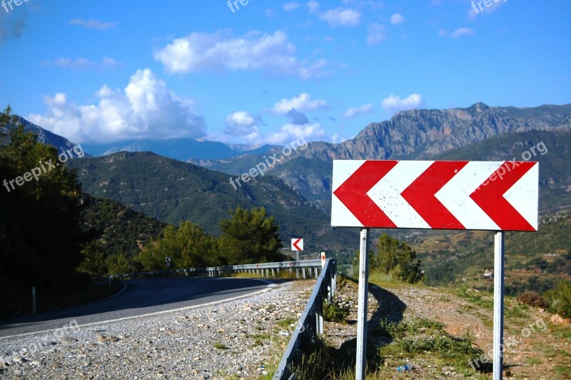 Road Sign Attention Mountain Country Side