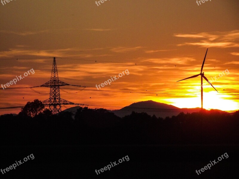 Wind Energy Power Generation Silhouette Sunset Evening Sky