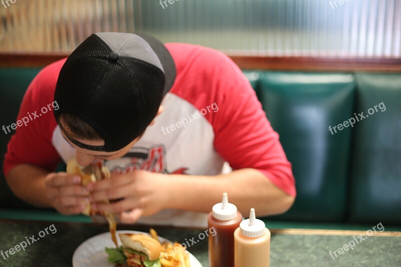 Fast Food Man Eating Male Indoors