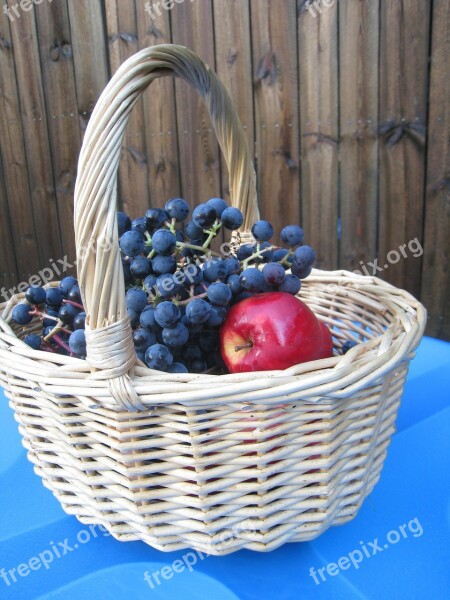 Basket Apple Fruit Grapes Autumn