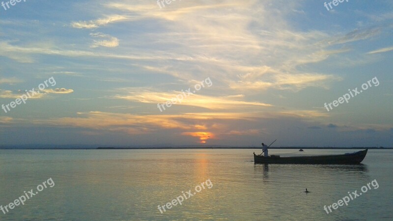 Lake Boat Sunset Spain Calm