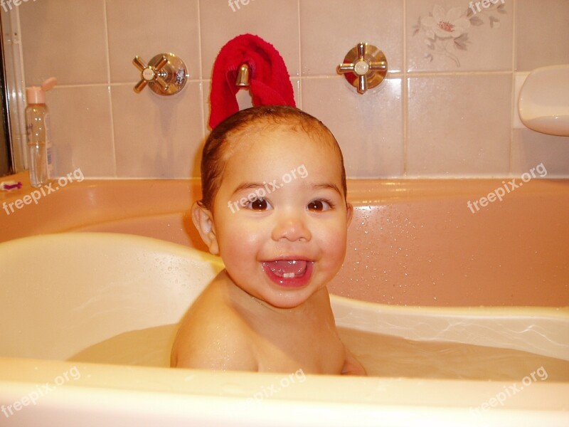 Toddler Bathing Baby Cute Happy