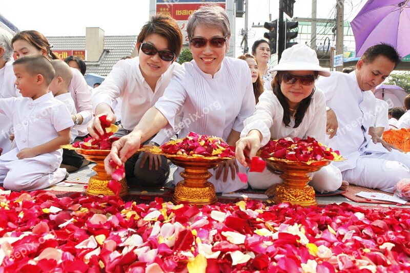 Rose Petals Thai Thailand Ceremony Buddhism