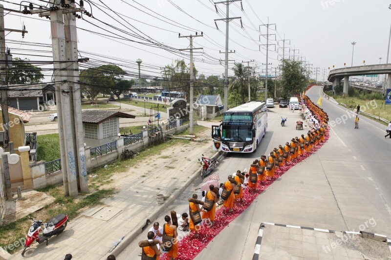 Buddhists Monks Buddhism Walk Orange