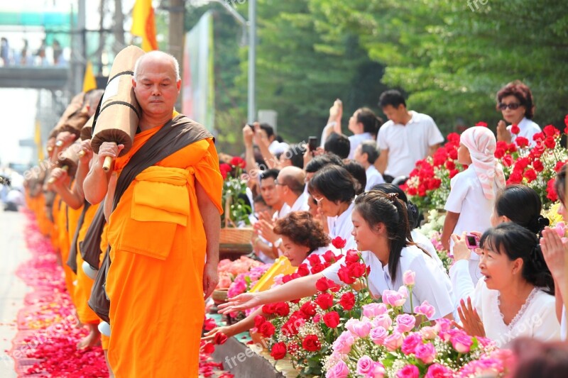 Buddhists Monks Buddhism Walk Orange