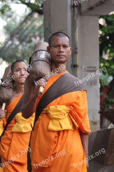 Buddhists Monks Buddhism Walk Orange