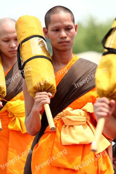 Buddhists Monks Buddhism Walk Orange