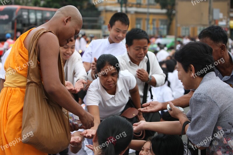 Buddhists Monks Buddhism Walk Orange