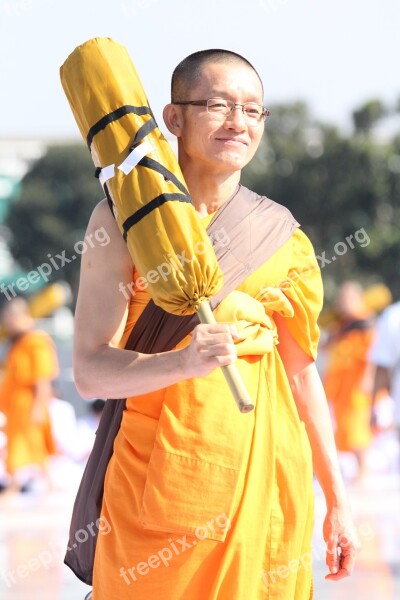 Buddhists Monks Buddhism Walk Orange