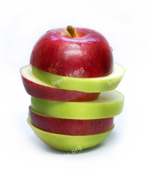 Apple Fruits Green Red Sliced Bread