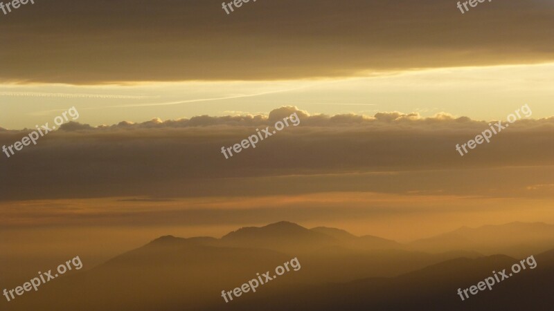 Light Snowfall Allgäu Fog Sunrise Mountains