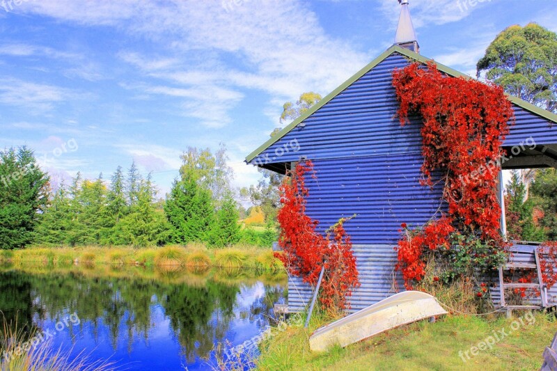 Boathouse Scenic Landscape Autumn Lake