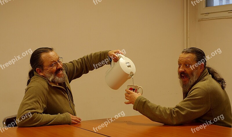 Person Man Coffee Photomontage Beard