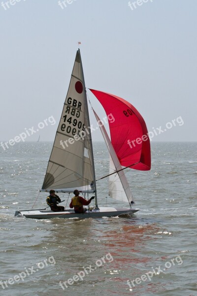 Two Man Dingy Dingy Full Sail Red Water