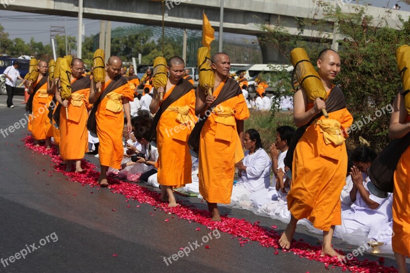 Buddhists Monks Buddhism Walk Orange