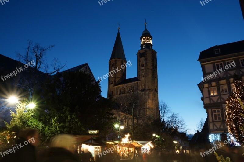 Goslar Church Tower Evening Blue Hour