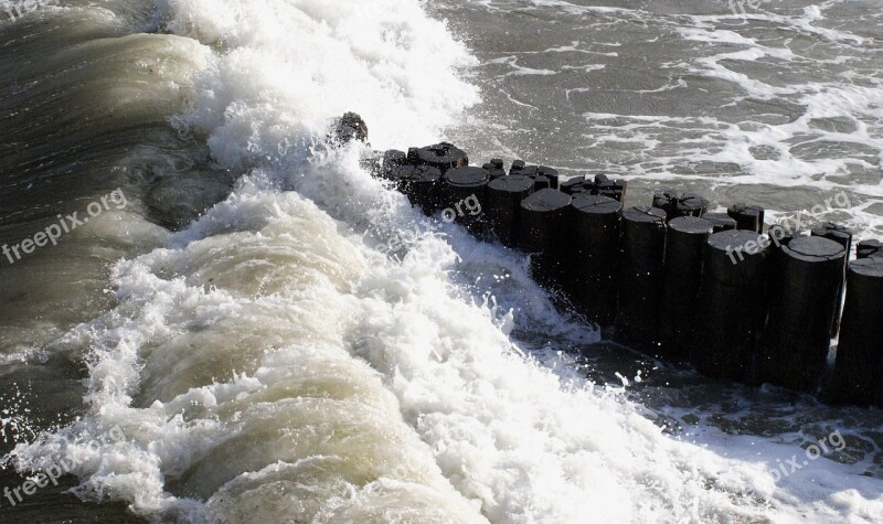 Baltic Sea Groynes Wave Sea Water