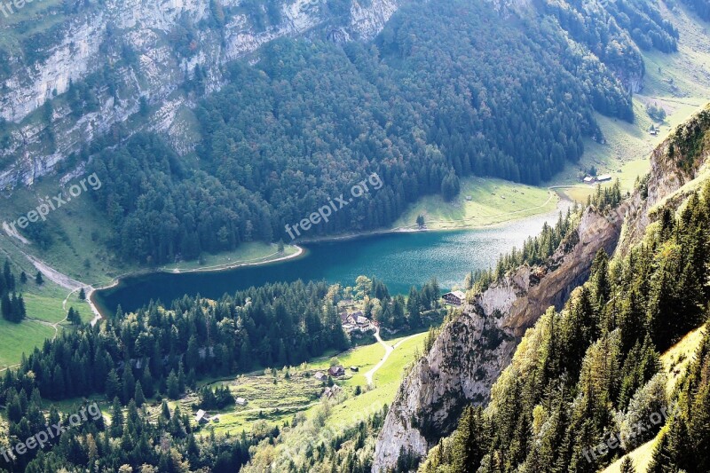 Seealpsee Panorama Swiss Alps Lake Mountains